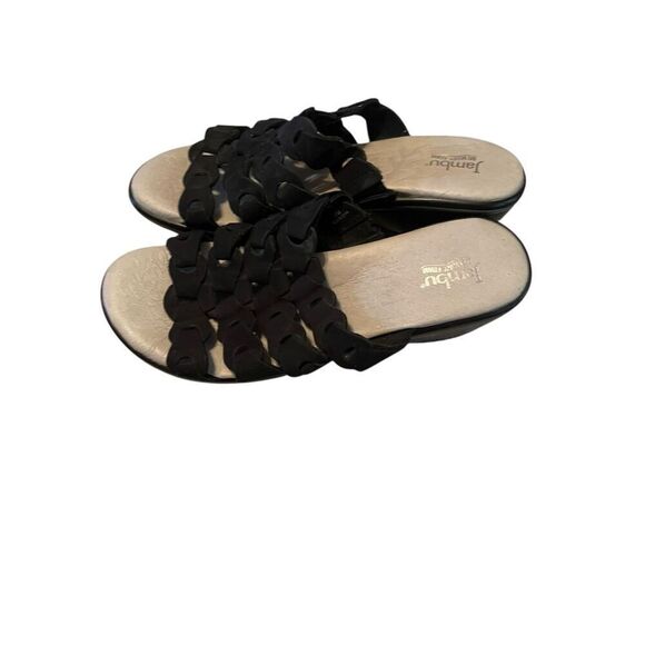 Jambu Romance Black Leather Memory Foam Wedge Sandals Size 9 - Picture 7 of 11